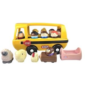 VTG 80s Little Tikes Toddle Tots School Bus Lot 16 Pc Figures Caveman Sheep Toy